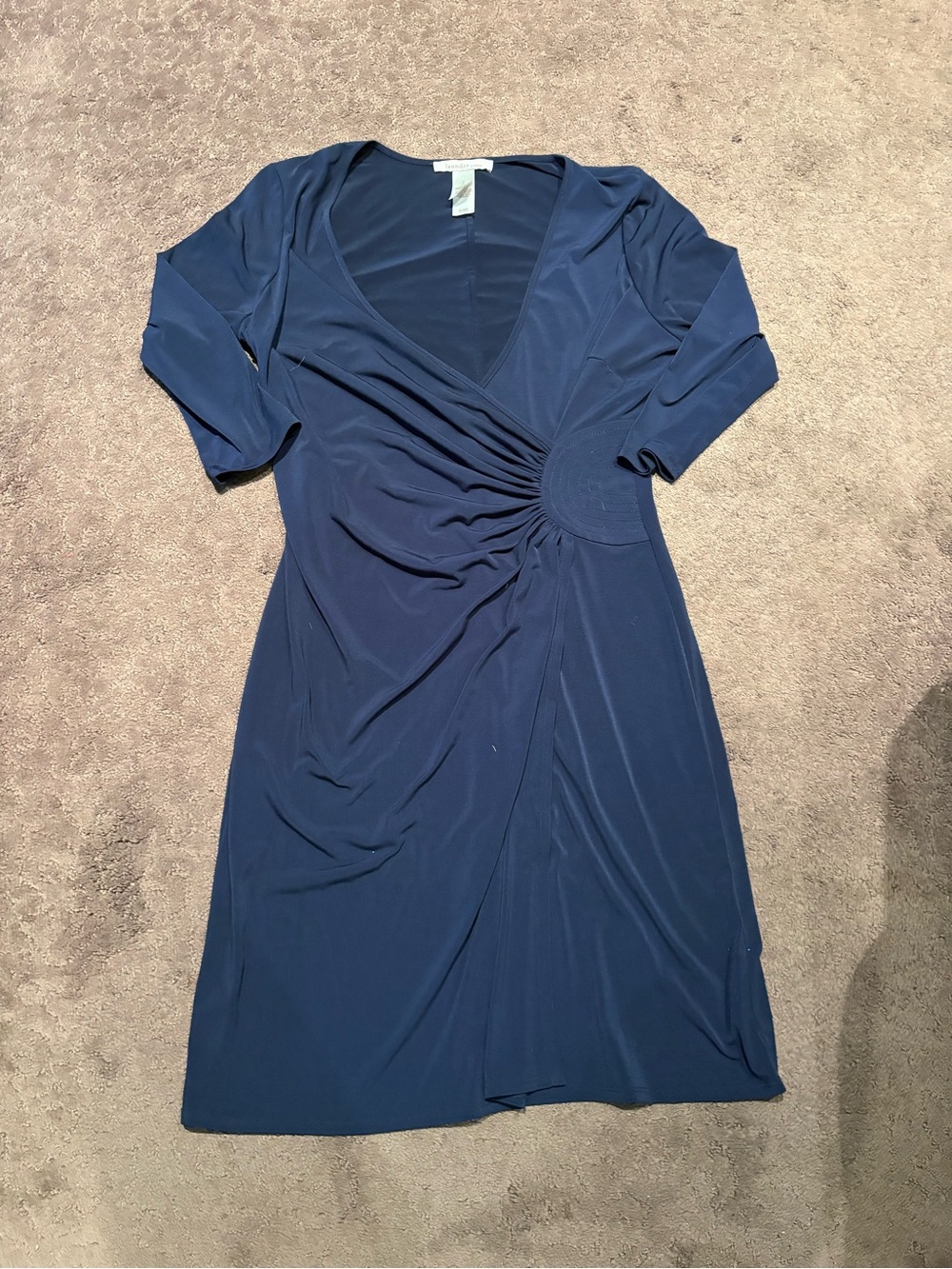 Laundry by Design Navy Ruched V-Neck Midi Dress